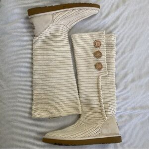 UGG Australia 8 Classic Cardy Crochet Shearling Sweater Boot White/Cream